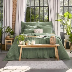 EMINZA Drap housse lyocell Tencel™ lavé (90 x 200 cm) Olivia Vert romarin