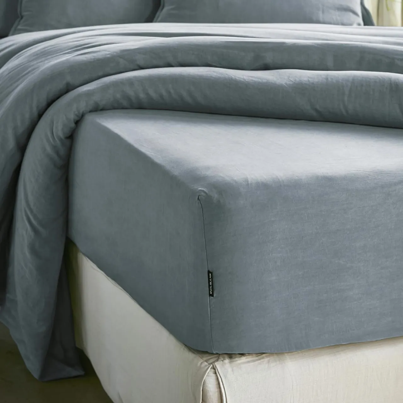 EMINZA Drap housse lyocell Tencel™ lavé (90 x 200 cm) Olivia stone Bleu Hot