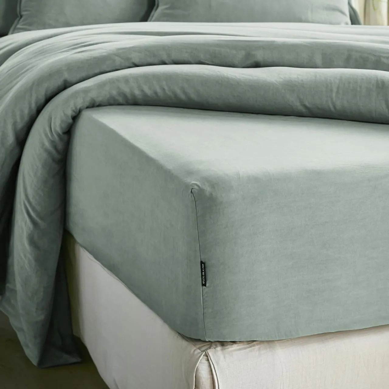 EMINZA Drap housse lyocell Tencel™ lavé (90 x 190 cm) Olivia Vert Eucalyptus Clearance