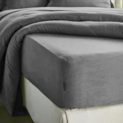 EMINZA Drap housse lyocell Tencel™ lavé (140 x 190 cm) Olivia granit Gris New