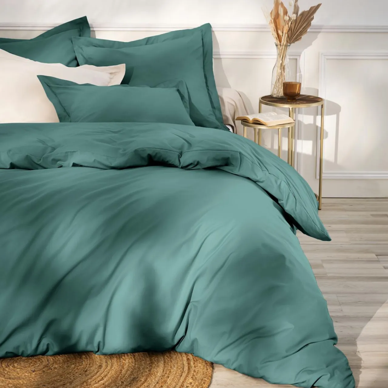 EMINZA Drap housse percale de coton (160 x 200 cm) Cali Bleu canard Online