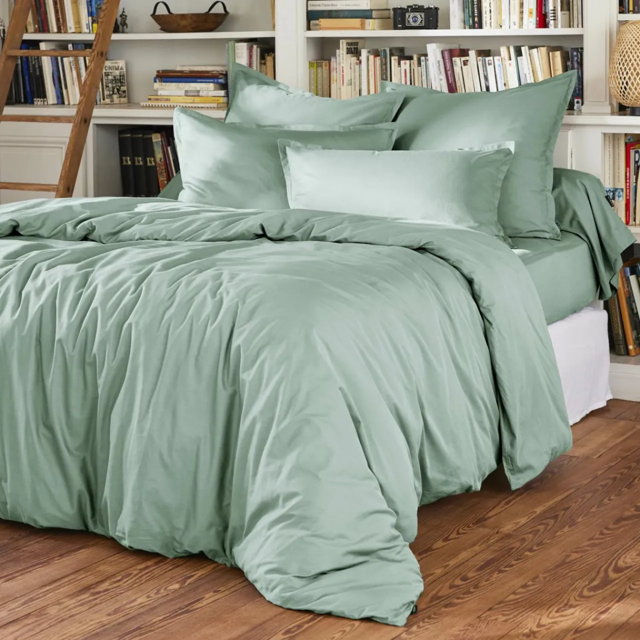 EMINZA Drap housse percale de coton (140 x 190 cm) Cali Vert Eucalyptus Discount
