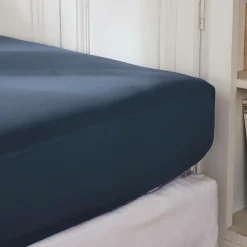 EMINZA Drap housse percale de coton (160 x 200 cm) Cali Bleu marine Clearance