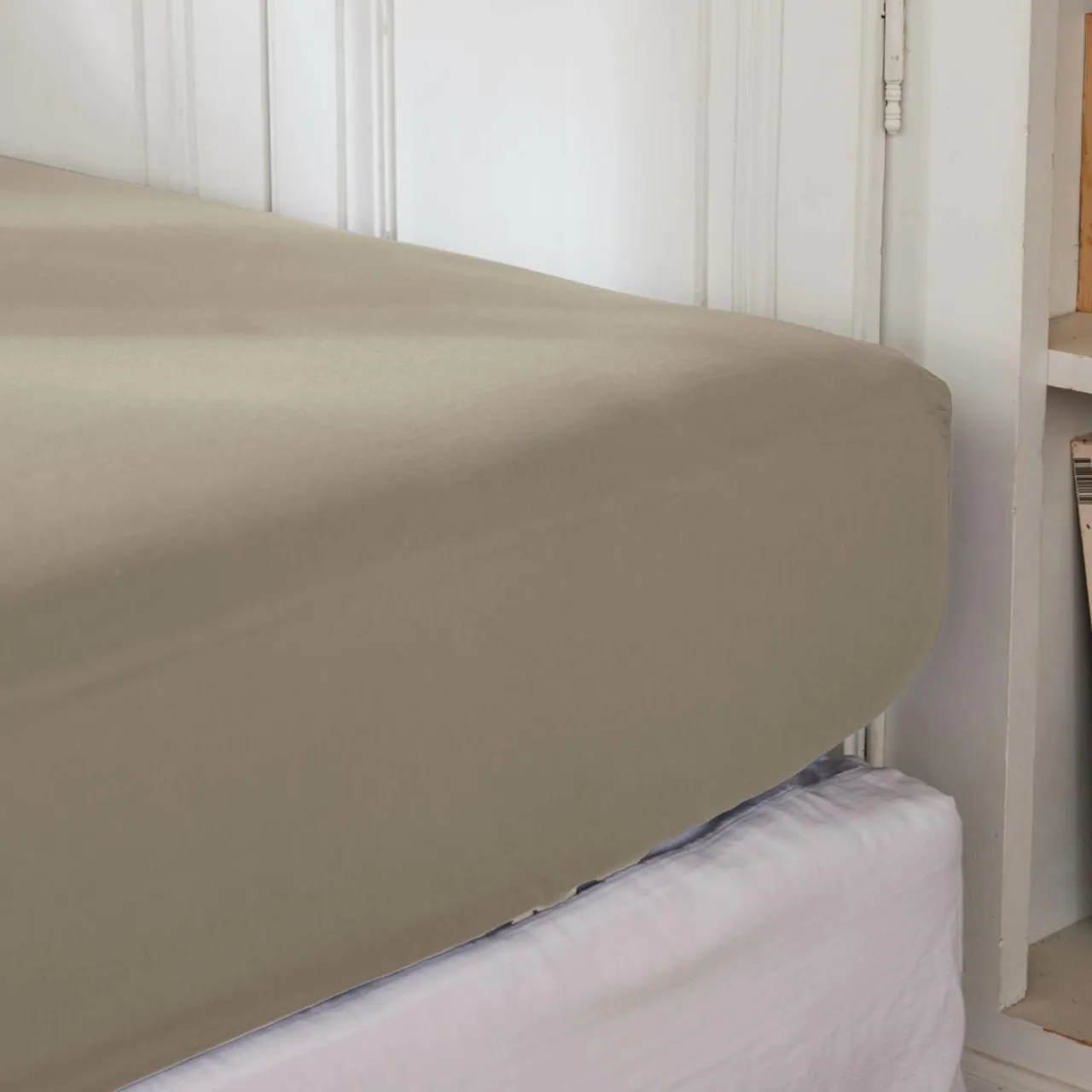 EMINZA Drap housse percale de coton (200 x 200 cm) Cali Taupe Online