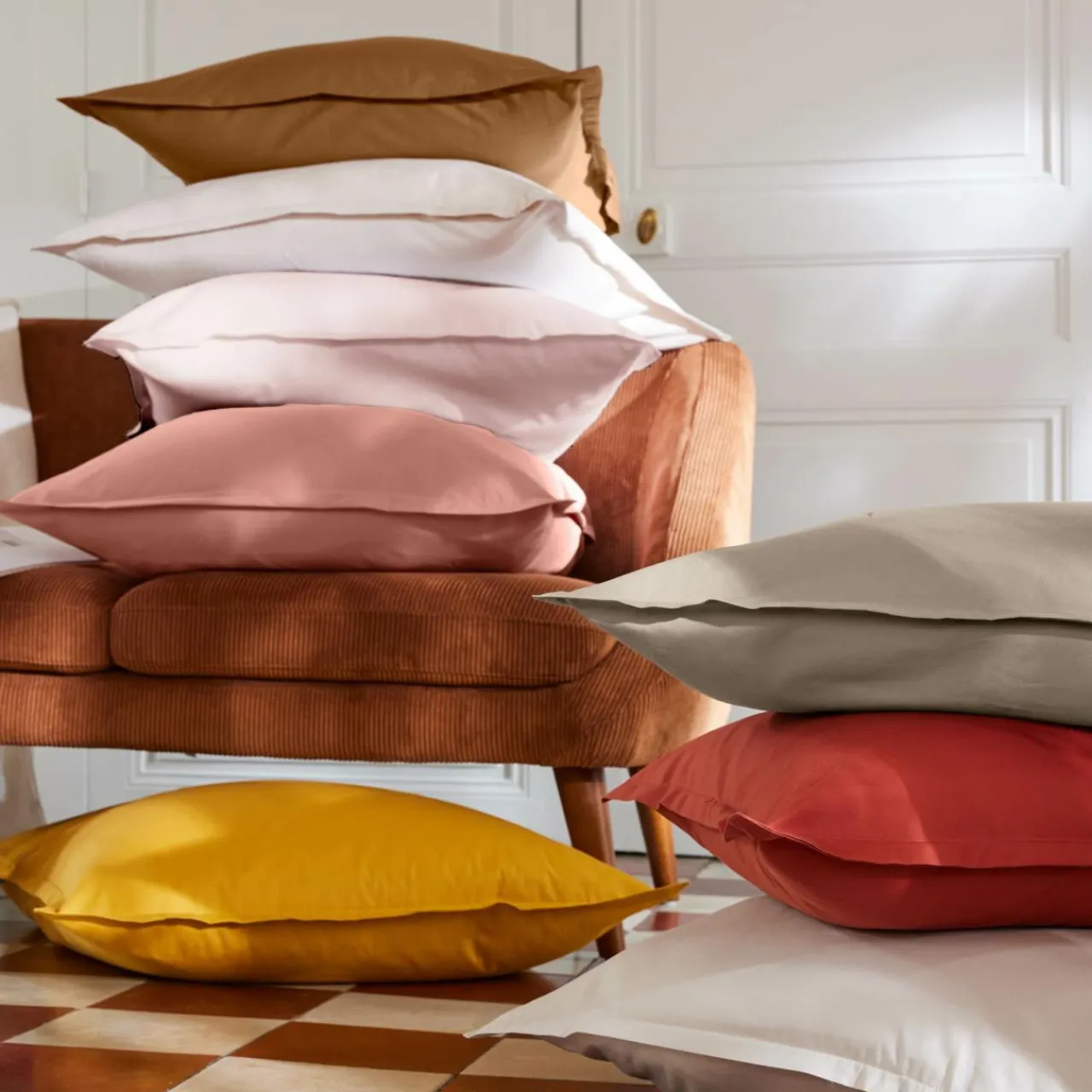 EMINZA Drap housse percale de coton (200 x 200 cm) Cali Taupe Online