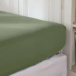 EMINZA Drap housse percale de coton (160 x 200 cm) Cali Vert romarin Discount