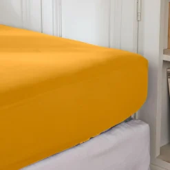 EMINZA Drap housse percale de coton (140 x 190 cm) Cali Jaune moutarde Discount