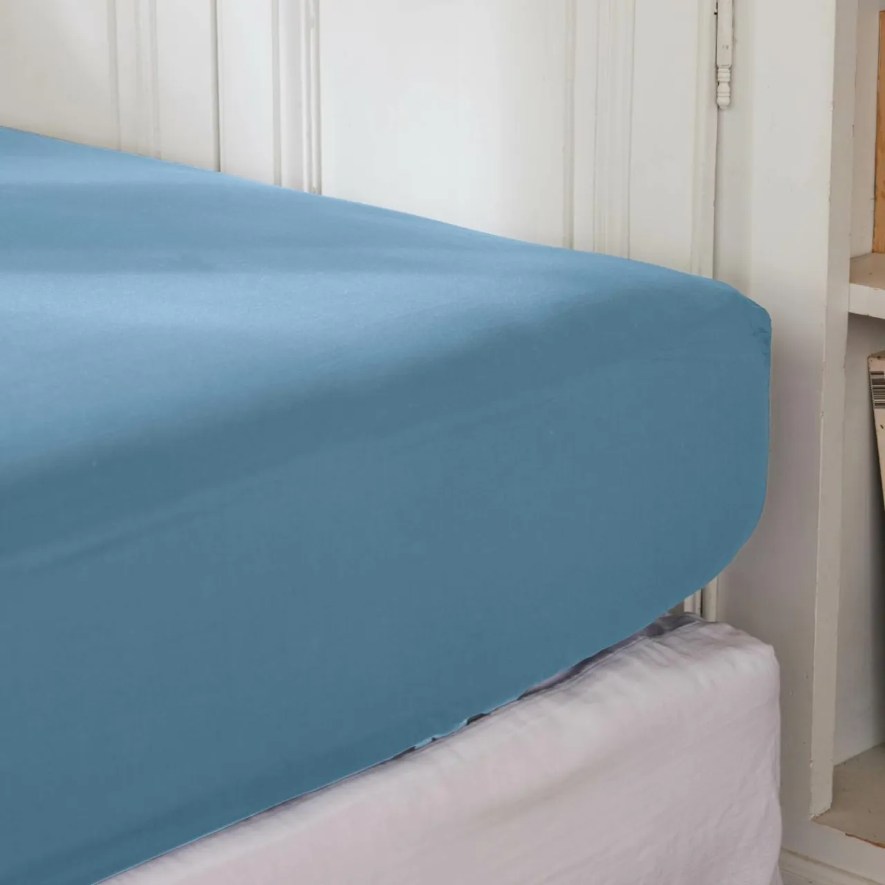 EMINZA Drap housse percale de coton (180 x 200 cm) Cali Bleu Ciel New