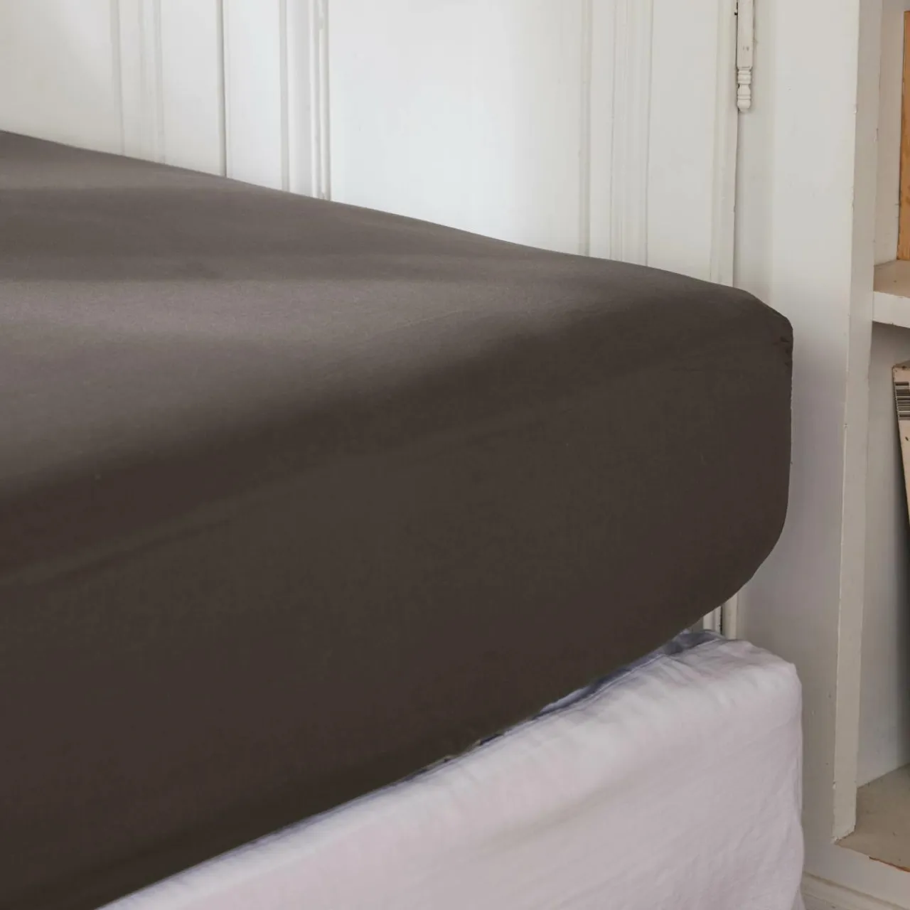 EMINZA Drap housse percale de coton (90 x 190 cm) Cali Gris Anthracite Clearance