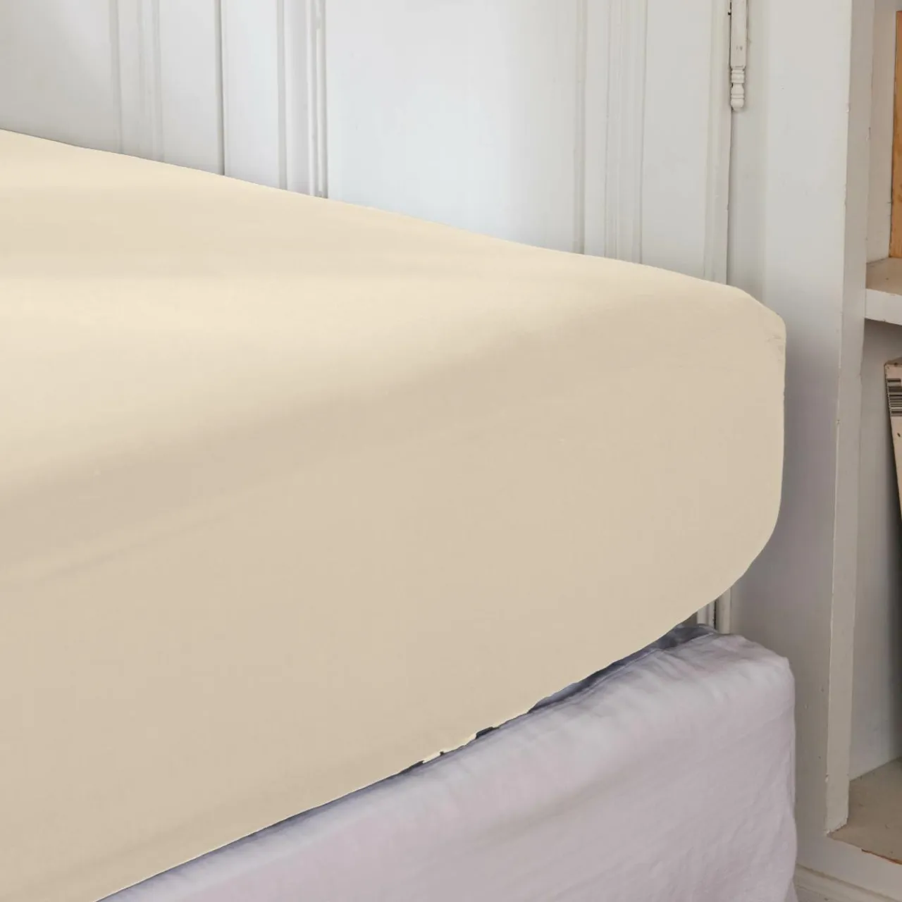 EMINZA Drap housse percale de coton (140 x 200 cm) Cali Beige New