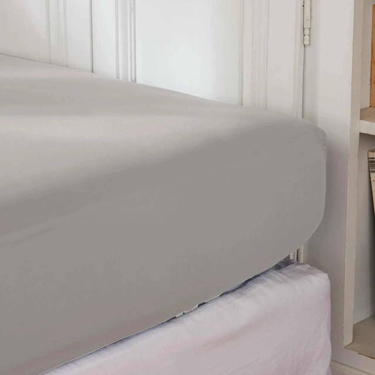 EMINZA Drap housse percale de coton (90 x 190 cm) Cali Gris clair Discount