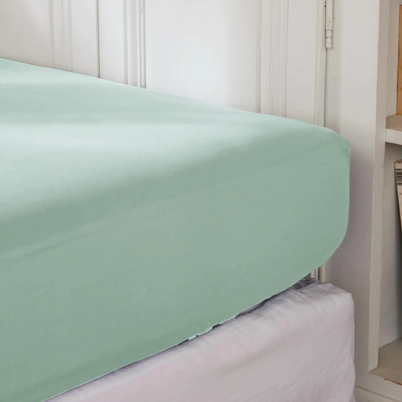 EMINZA Drap housse percale de coton (200 x 200 cm) Cali Vert Eucalyptus Sale