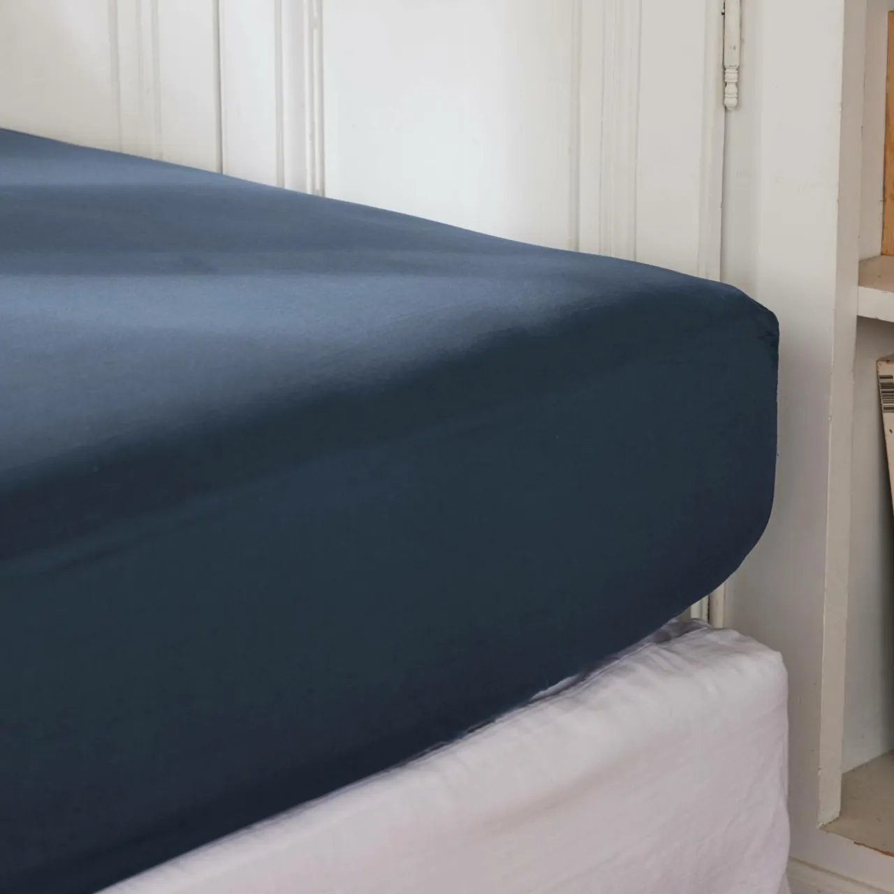 EMINZA Drap housse percale de coton (140 x 200 cm) Cali Bleu marine Clearance