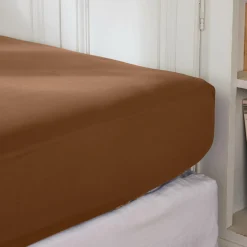 EMINZA Drap housse percale de coton (90 x 190 cm) Cali Marron Chocolat Best
