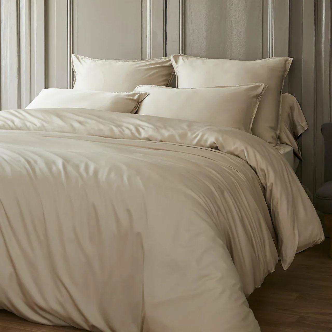 EMINZA Drap housse satin de bambou (90 x 190 cm) Sienna Beige New