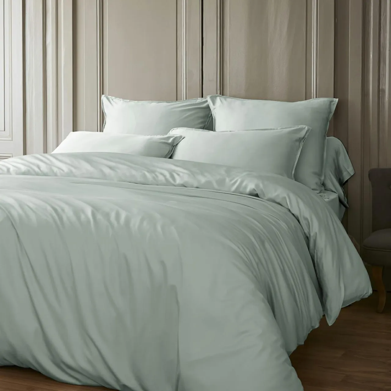 EMINZA Drap housse satin de bambou (140 x 190 cm) Sienna Vert Eucalyptus Best
