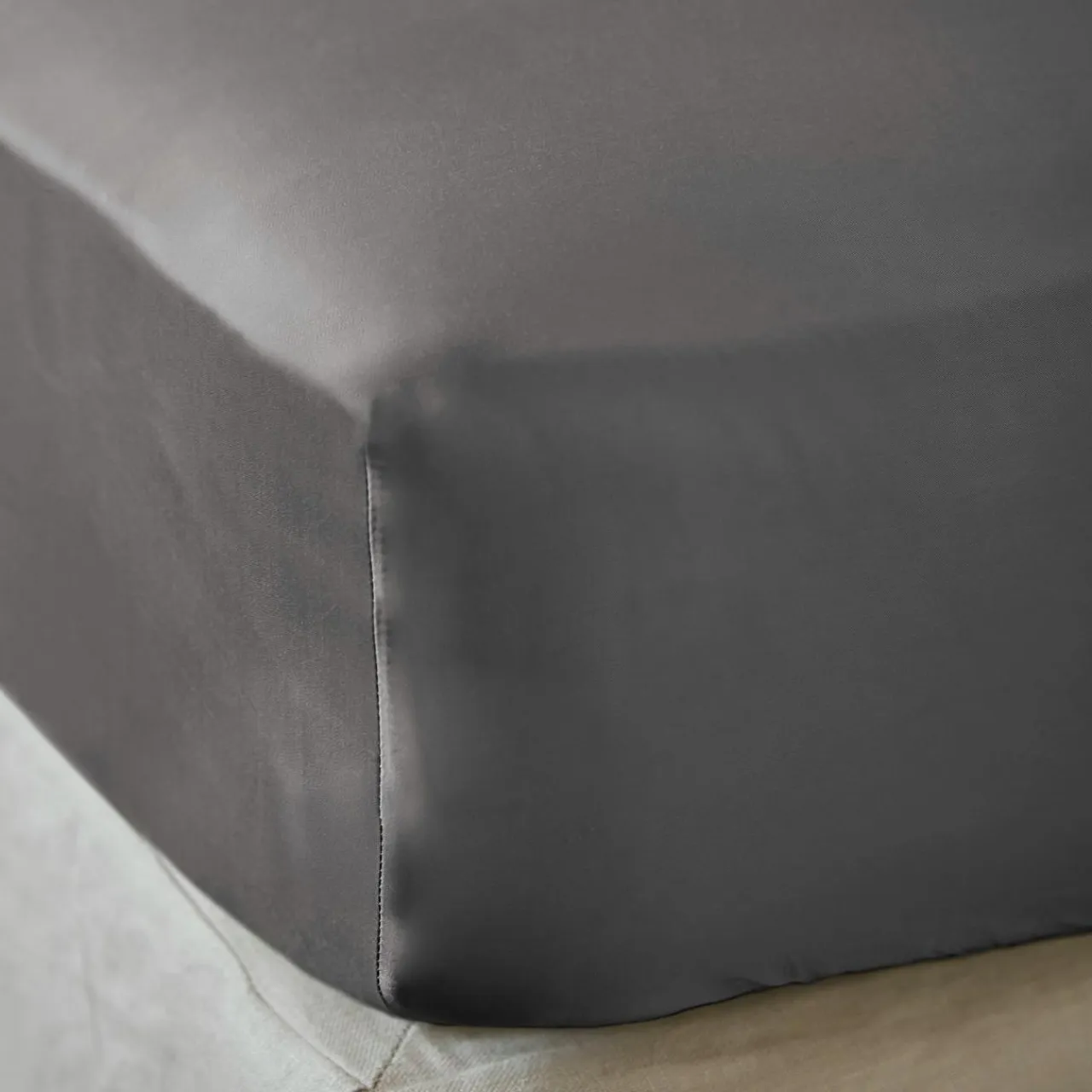 EMINZA Drap housse satin de bambou (180 x 200 cm) Sienna granit Gris Best