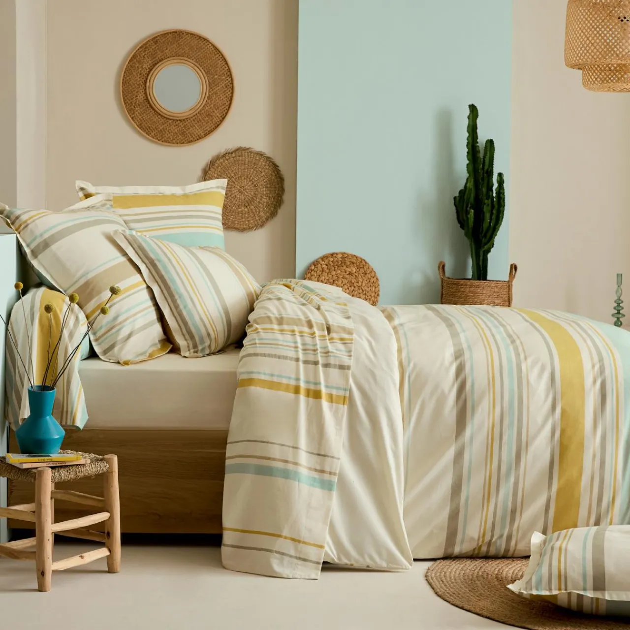 TRADI LINGE Drap plat coton lavé (280 x 310 cm) Hugo Jaune moutarde Sale