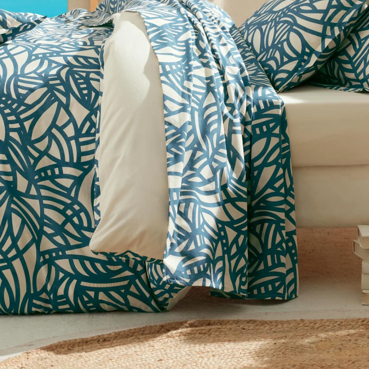 TRADI LINGE Drap plat coton lavé (280 x 310 cm) Serena Bleu Hot