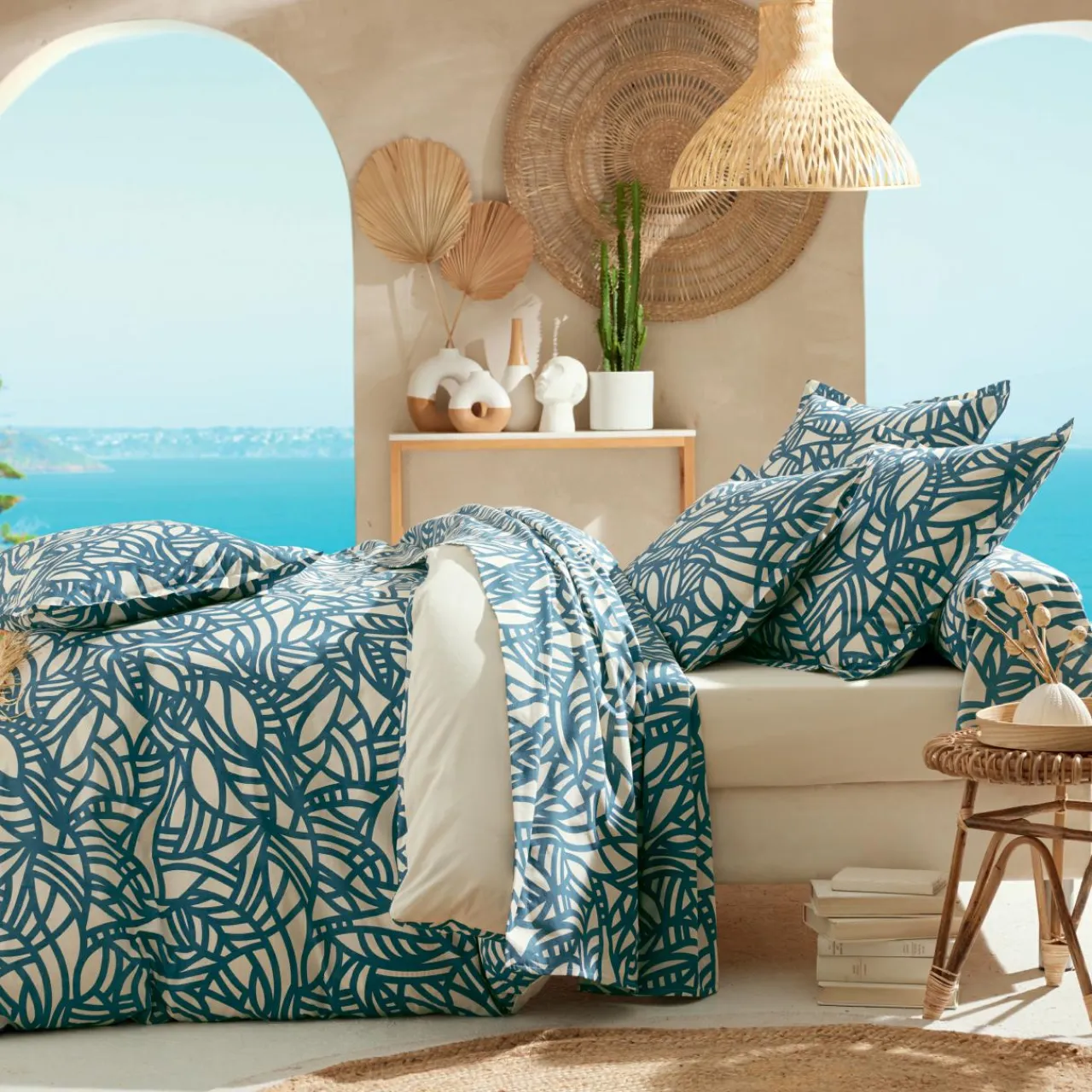 TRADI LINGE Drap plat coton lavé (280 x 310 cm) Serena Bleu Hot