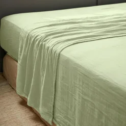 EMINZA Drap plat gaze de coton (240 x 300 cm) Gaïa Vert tilleul Discount