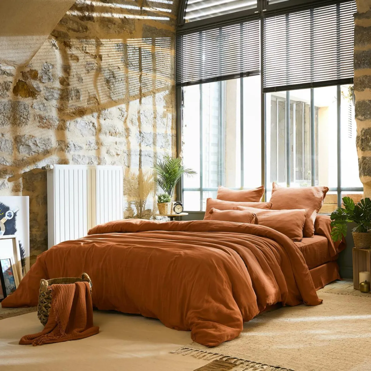 EMINZA Drap plat gaze de coton (240 x 300 cm) Gaïa Abricot Sale
