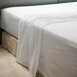 EMINZA Drap plat gaze de coton (270 x 300 cm) Gaïa chantilly Blanc Discount
