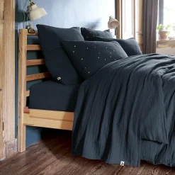 EMINZA Drap plat gaze de coton (270 x 300 cm) Gaïa Bleu nuit Outlet
