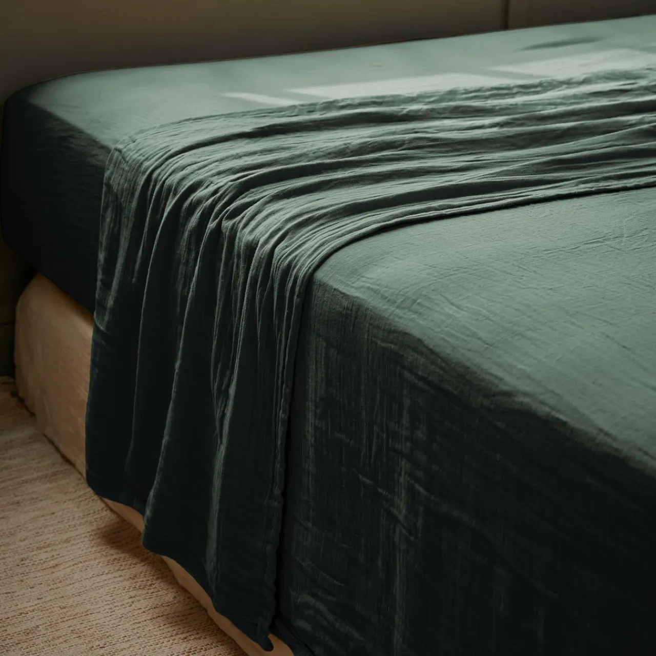 EMINZA Drap plat gaze de coton (270 x 300 cm) Gaïa Vert sapin Online