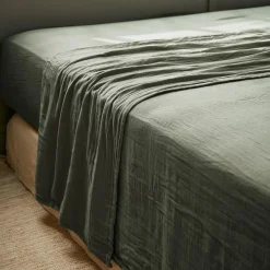 EMINZA Drap plat gaze de coton (240 x 300 cm) Gaïa Vert romarin New