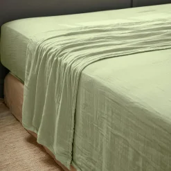 EMINZA Drap plat gaze de coton (270 x 300 cm) Gaïa Vert tilleul Clearance