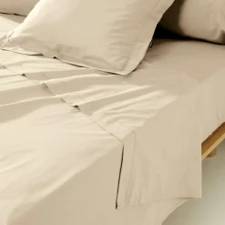 EMINZA Drap plat percale de coton (270 x 300 cm) Cali Beige Outlet