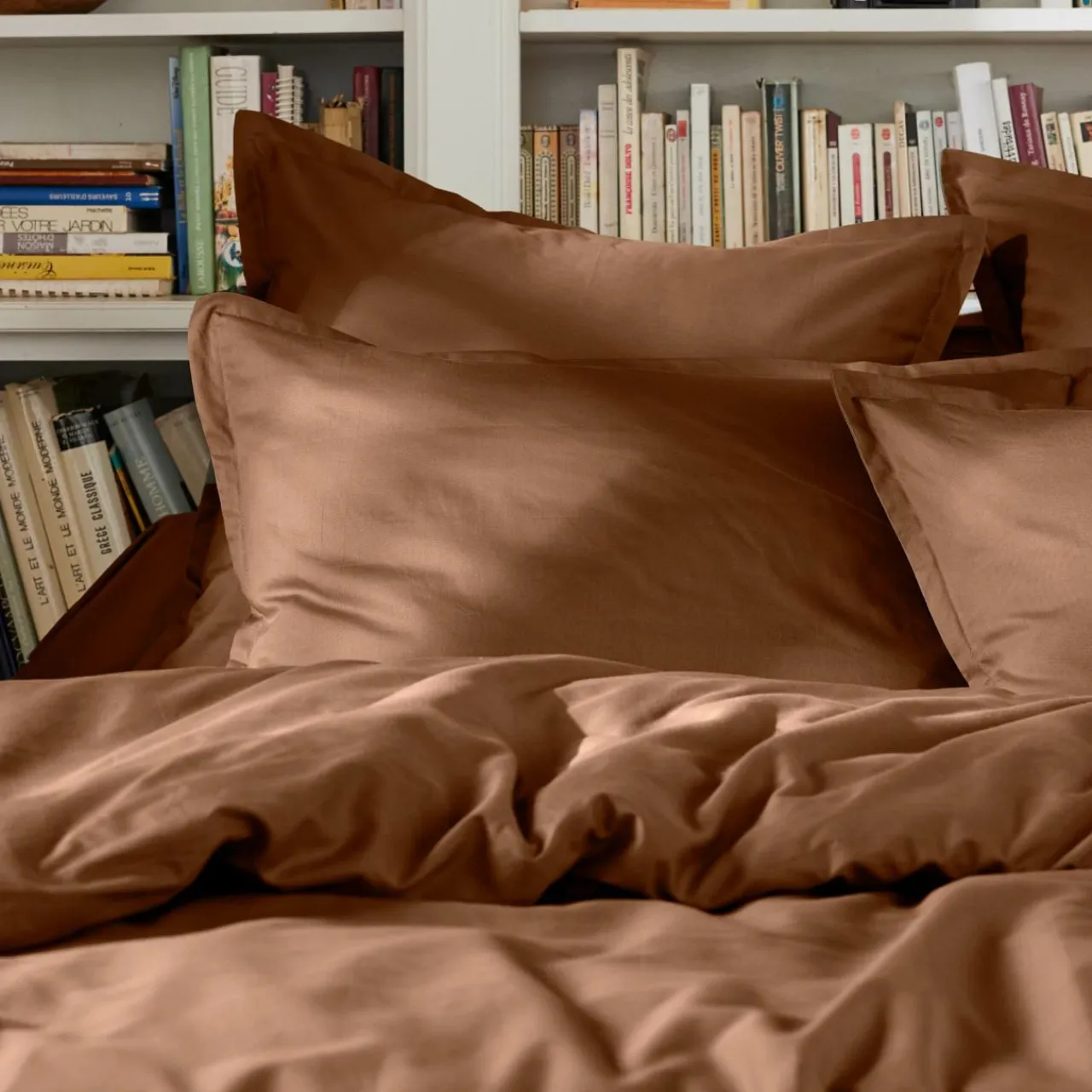EMINZA Drap plat percale de coton (270 x 300 cm) Cali Marron Chocolat New