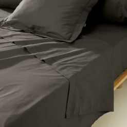 EMINZA Drap plat percale de coton (240 x 300 cm) Cali Gris Anthracite Clearance