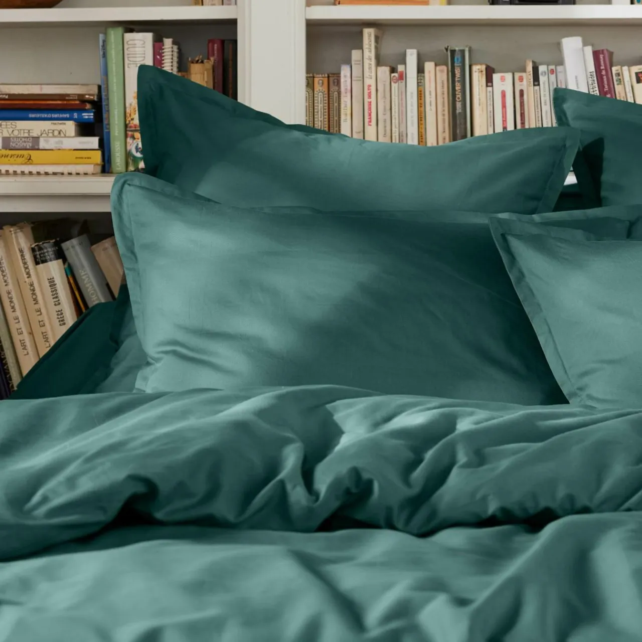 EMINZA Drap plat percale de coton (180 x 290 cm) Cali Bleu canard Sale