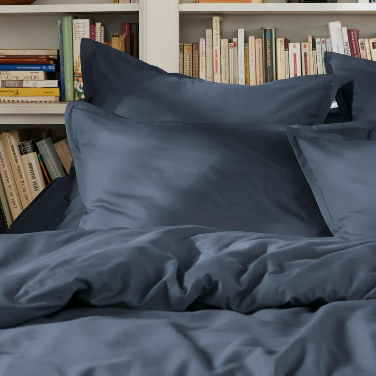 EMINZA Drap plat percale de coton (180 x 290 cm) Cali Bleu marine