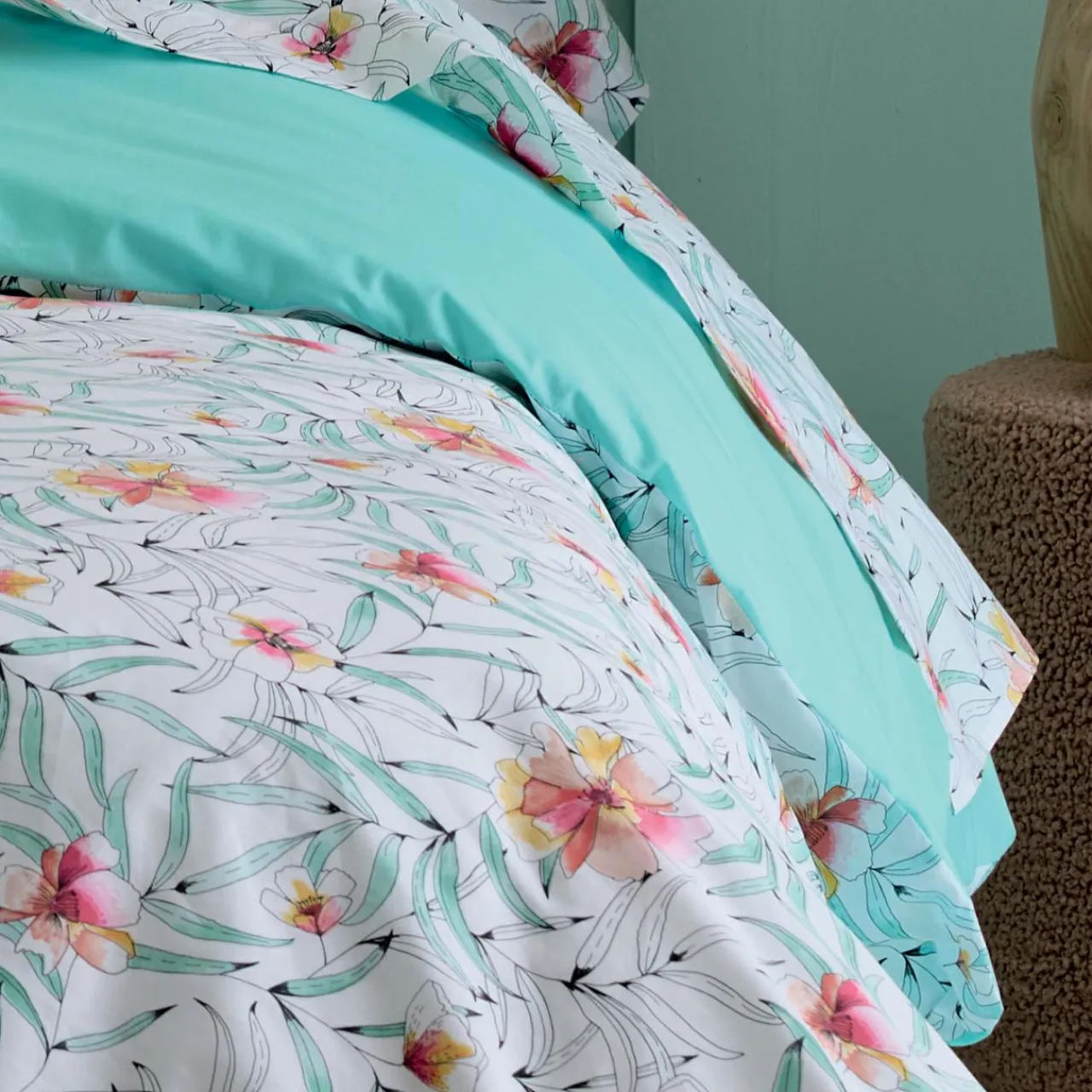 TRADI LINGE Drap plat percale de coton (280 x 325 cm) Roxane Multicolore Sale