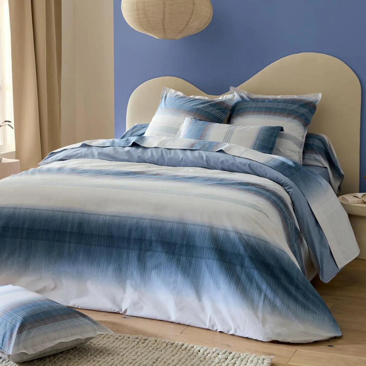 TRADI LINGE Drap plat percale de coton (280 x 325 cm) Esteban Bleu Clearance