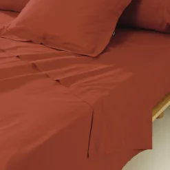 EMINZA Drap plat percale de coton (270 x 300 cm) Cali Terracotta