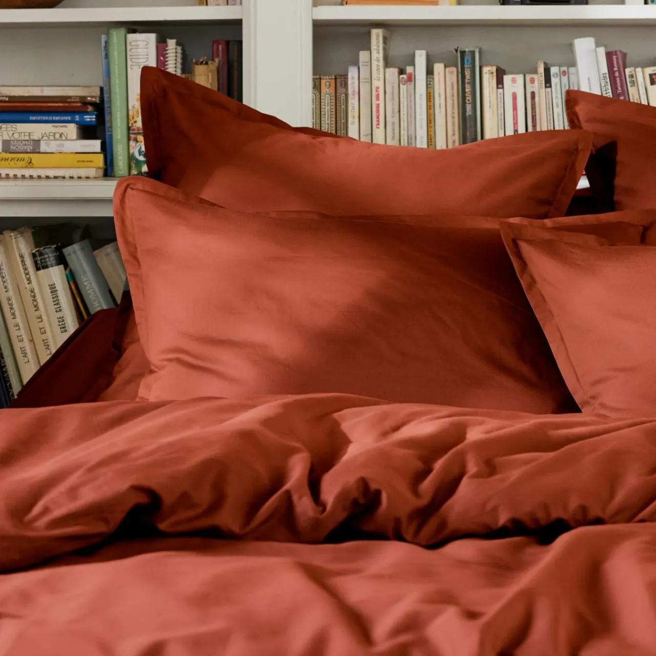 EMINZA Drap plat percale de coton (270 x 300 cm) Cali Terracotta