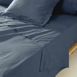 EMINZA Drap plat percale de coton (240 x 300 cm) Cali Bleu marine Best