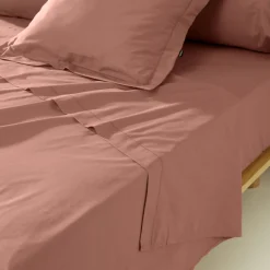 EMINZA Drap plat percale de coton (270 x 300 cm) Cali Bois de rose Rose clair Clearance