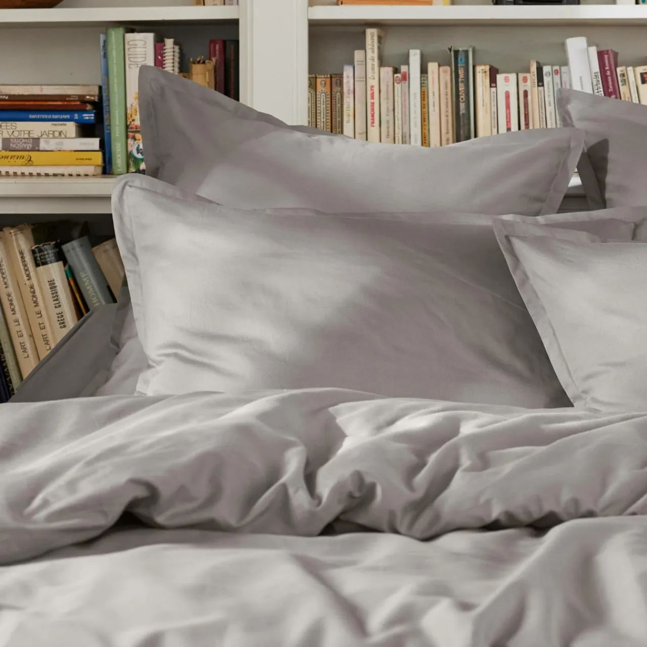 EMINZA Drap plat percale de coton (270 x 300 cm) Cali Gris clair New