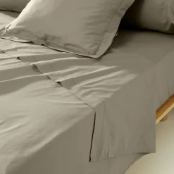 EMINZA Drap plat percale de coton (270 x 300 cm) Cali Taupe Outlet
