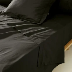 EMINZA Drap plat percale de coton (180 x 290 cm) Cali Noir Clearance