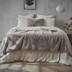 EMINZA Edredon fausse fourrure (90 x 220 cm) Finn Taupe