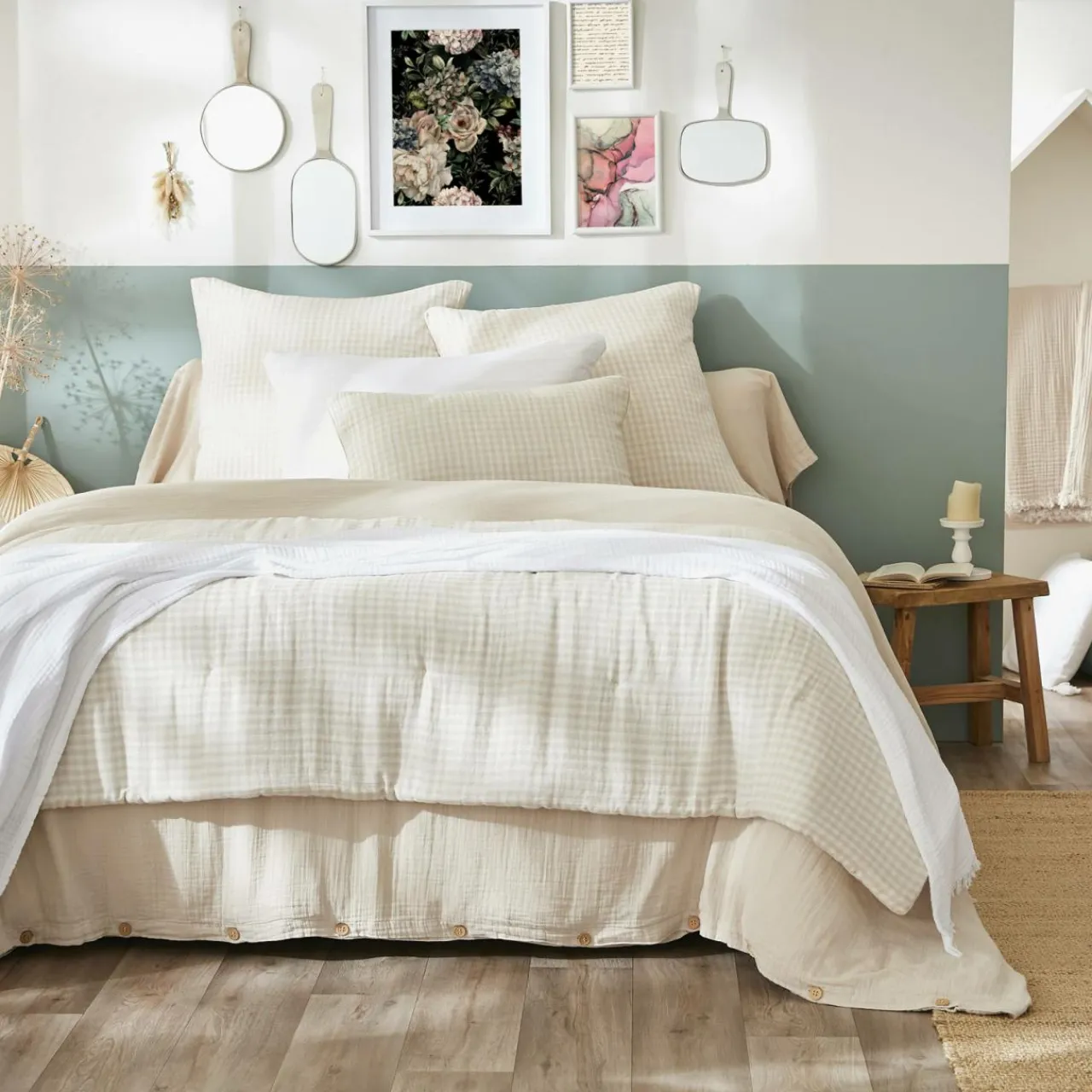EMINZA Edredon gaze de coton (90 x 200 cm) Gaïa vichy Beige Sale