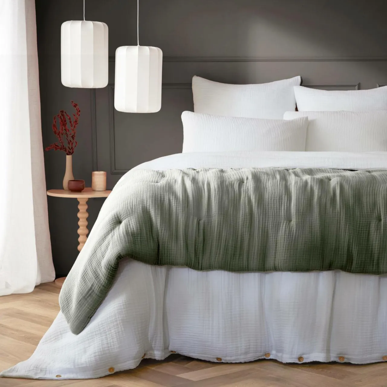 EMINZA Edredon quadruple gaze de coton (90 x 220 cm) Victoria x Gaïa Vert romarin Sale