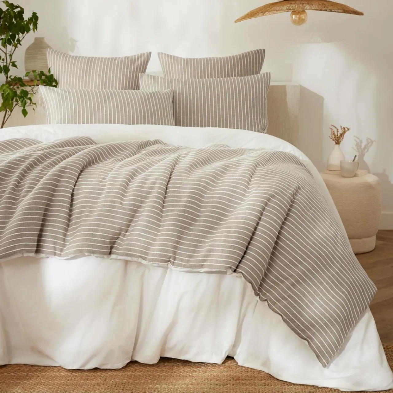 EMINZA Edredon réversible coton texturé et percale (90 x 220 cm) Alice Ecru Discount