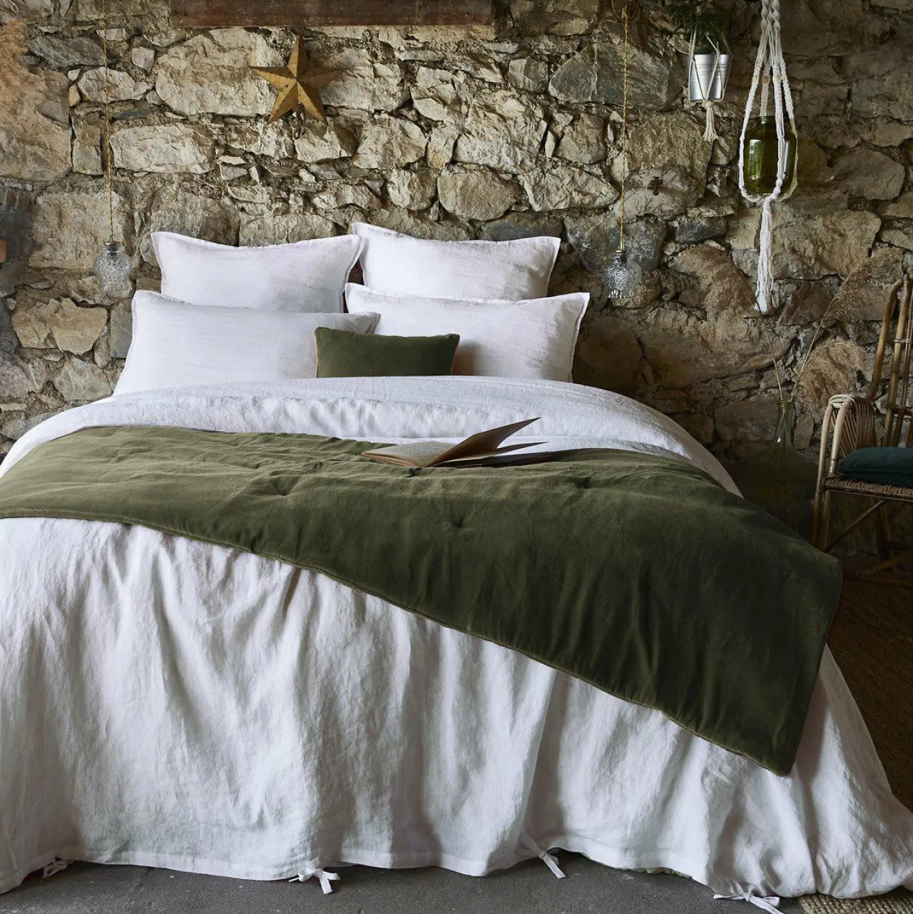 EMINZA Edredon velours de coton (90 x 200 cm) Victor thym Vert New